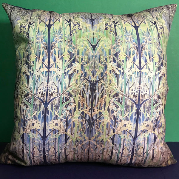 Contemporary Blue Grey Green Forest Meditation Cushion - Dramatic Throw Pillow - Chenille Cushion