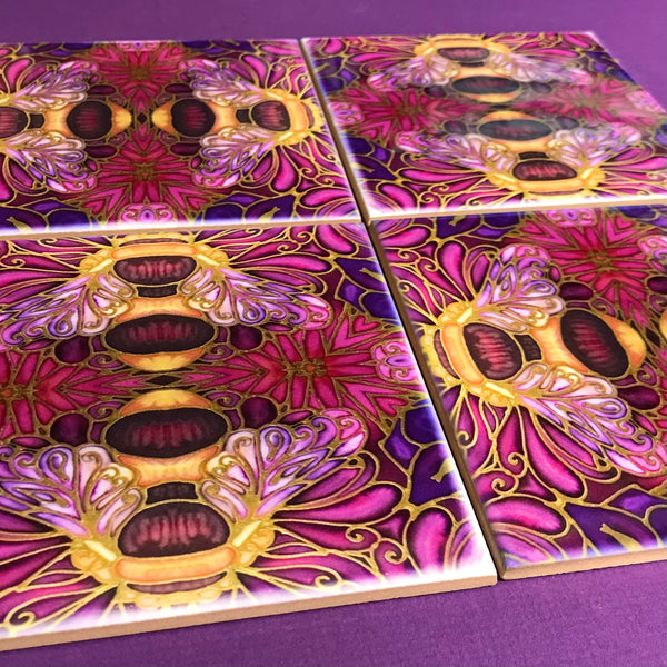 Gorgeous Bumble Bee Tiles in Rich Plum - Beautiful Ceramic Bohemian Tiles - Kitchen Bathroom Tiles