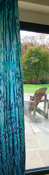 Turquoise Blue Trees Designer Luxury Velvet Curtain Fabric by the Drop Length Needed