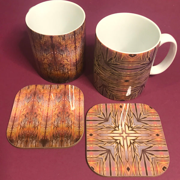 Forest Trees High Quality Table Mats and Coasters - Burgundy Terracotta Tableware - Copper Brown Burgundy Tableware