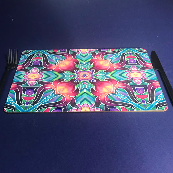 Purple Iris Kaleidoscope Table Mats and Coasters - Iris chopping board - Durable Tableware
