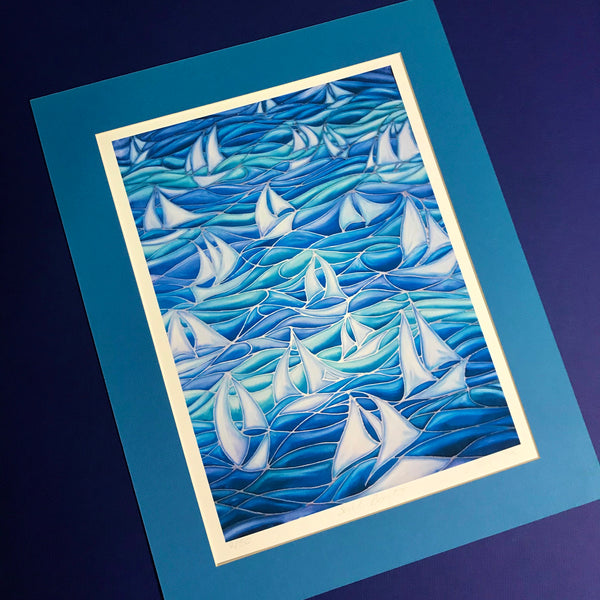 Sail Boats Print - Sailing Boat Print - Blue Green Turquoise Boat Print - Bathroom Art