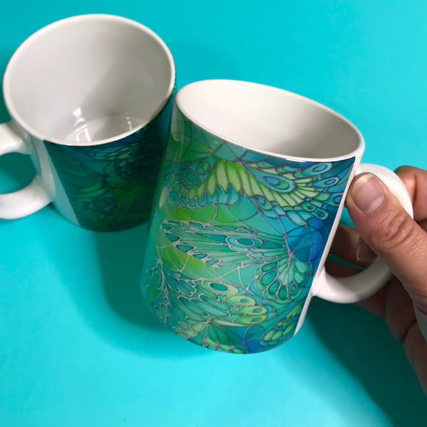 Pretty Green Butterfly mug and coaster box set or Mug only - Minty Green Mug Set - Butterfly Mug Gift