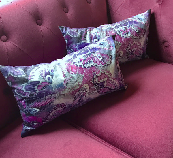 Purple and Grey Butterflies Cushion - Purple Grey colours - Contemporary Butterflies Pillow