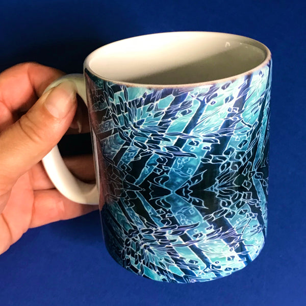 Blue Diamond Forest Mug and Coaster Box Set -  Blue Teal Turquoise Mug