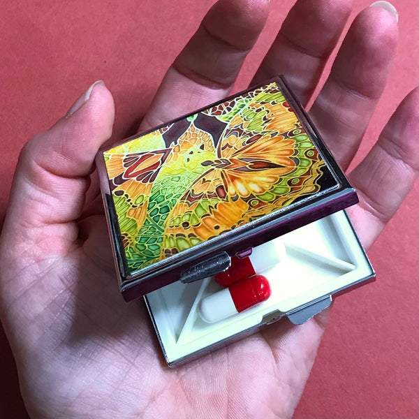 Green Caramel  Butterfly Large Pill Box - Stud Earing Jewellery Box