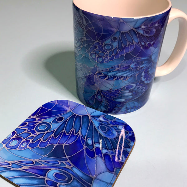 Blue Butterfly Mug and Coaster - Butterfly Mug Box Set - colours