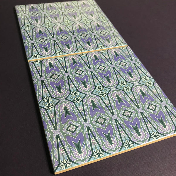 Deco Style Charcoal and Lilac Bathroom or Kitchen Tiles -  Ceramic Hand Printed Tiles