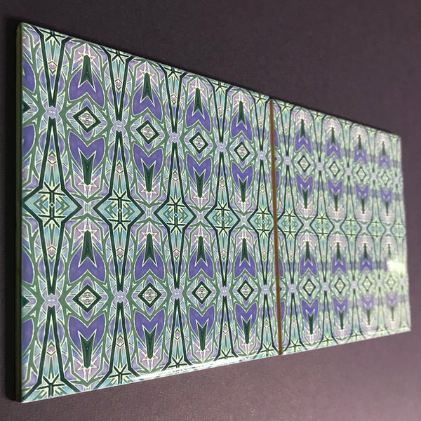 Deco Style Charcoal and Lilac Bathroom or Kitchen Tiles -  Ceramic Hand Printed Tiles