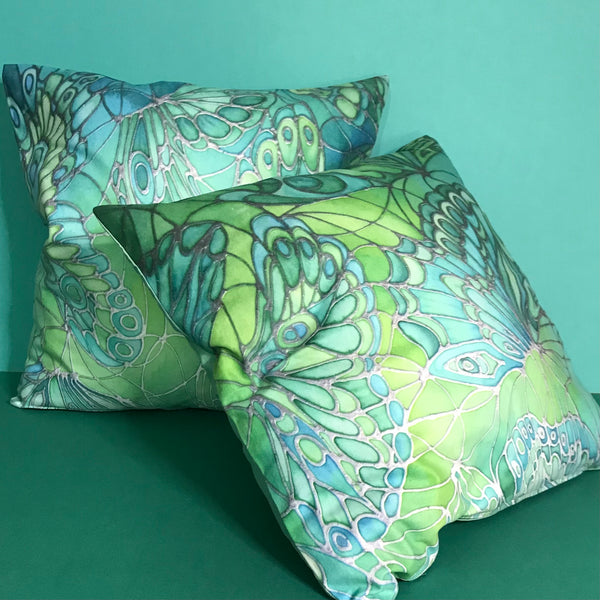 Mint Green Butterflies Art Cushion - sofa, settee, bedroom pillow - Contemporary Butterflies Accent Cushion