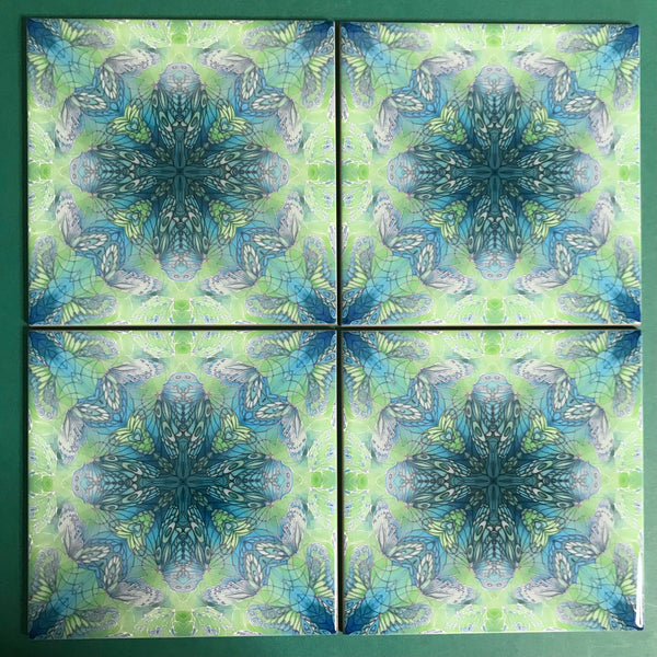 Contemporary Mint Green Butterfly Tiles - Beautiful Green Turquoise Tiles - Bohemian Ceramic printed  Tiles