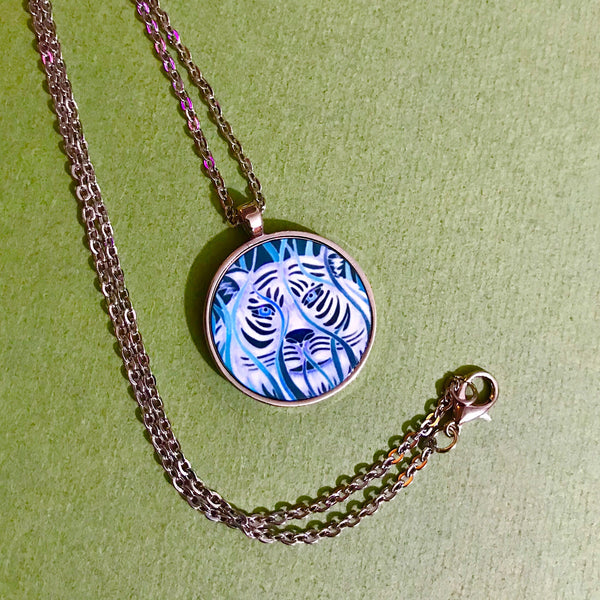 Blue & White Tiger Necklace - Wildlife Necklace - Affordable gift