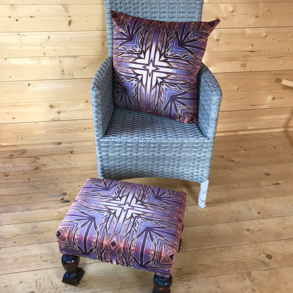 SOLD Luxury velvet chunky legged  Footstool - one off Bespoke Upholstery.