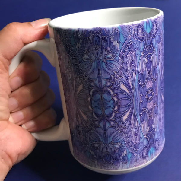 Blueberry Butterfly Extra Large Mug and Coaster - Blue Lilac Mug Set - Mug Gift