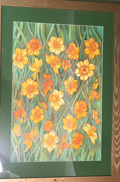 SOLD Yellow Daffodil Dreams Painting - flowers hand painted silk - Original Art