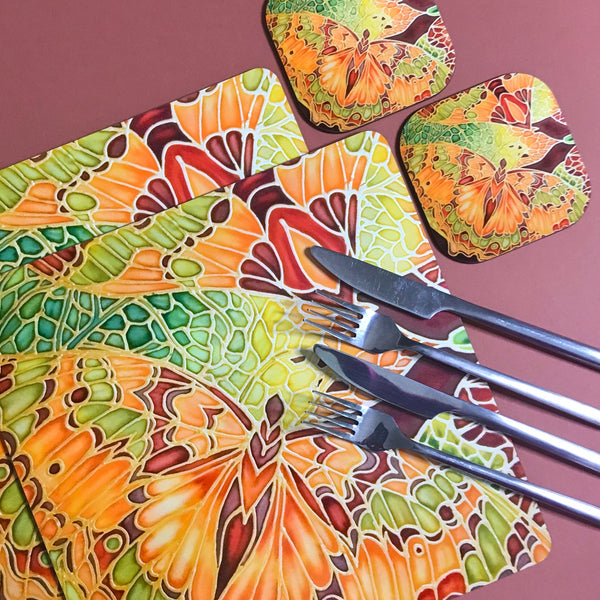 Green Caramel Kaleidascope Butterfly Table Mats & Coasters - Kaleidascope Butterfly Table Mats