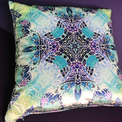 Pretty And Cool Mint Green Blue Purple Teal Velvet Cushions - Dramatic Butterfly Kaleidoscope Design Luxury Velvet Cushions