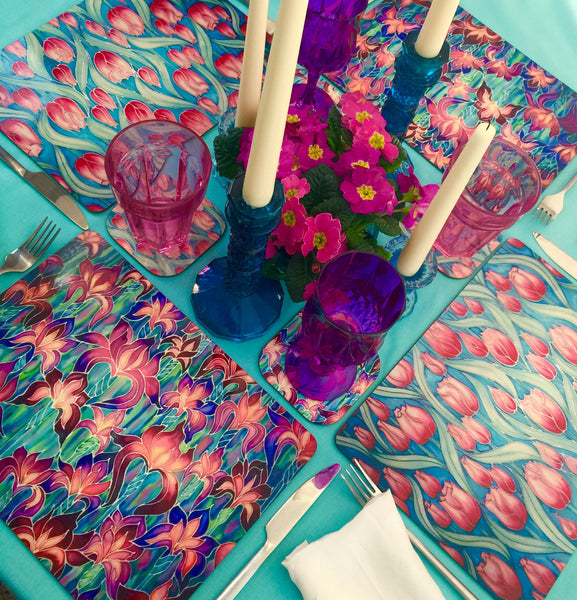 Tulips Tulips glass chopping boards - Placemats & Coasters - Pink Green Table Mats - Durable Hardwearing Tableware