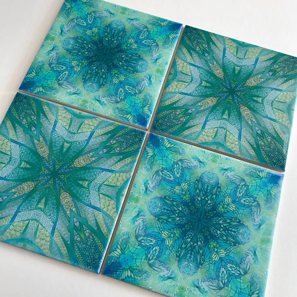Contemporary Fish Tiles - Green Turquoise Tiles - Bohemian Ceramic Printed Tiles