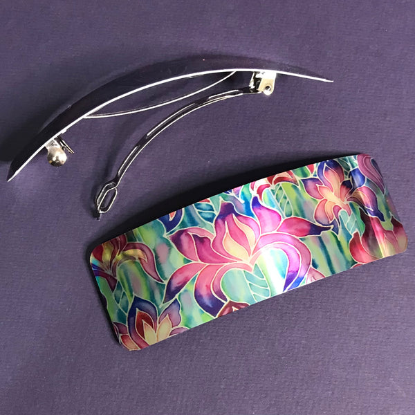 Purple Iris Large Hair Clip - Shiny Patterned Hair Barrette