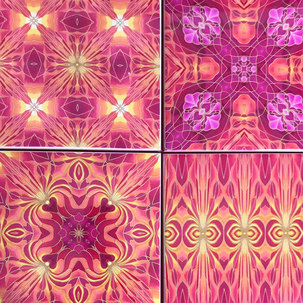 Orchid Kaleidoscope Mixed Tiles Set - Pink Orange Gold Tiles - Beautiful Tile - Bohemian Tiles