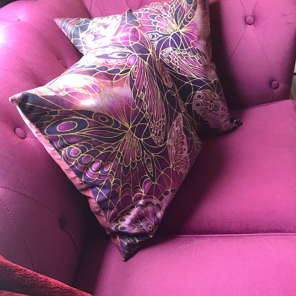 Rich plum cushions, throw pillows, accent cushion, butterfly design Meikie Designs