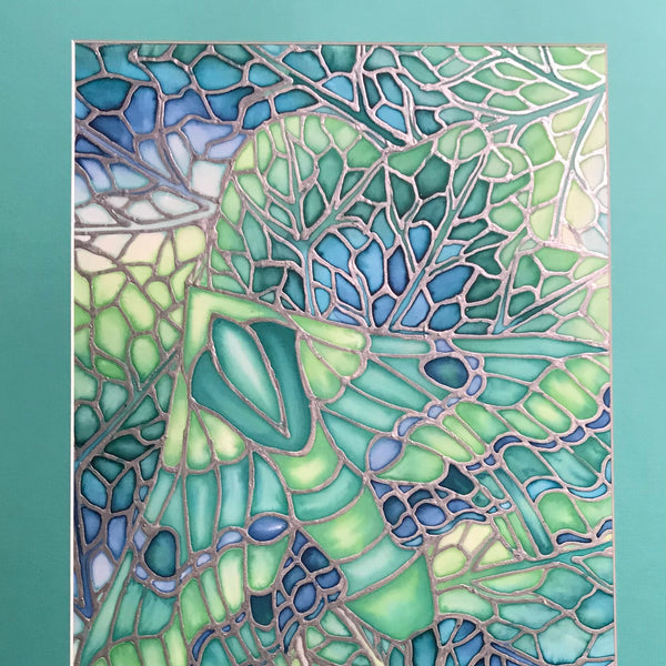 SOLD - Green Moth Original Silk Painting - Moth & Butterfly Arty - Green Lime Turquoise Art