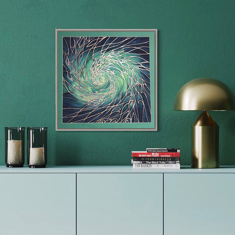 SOLD Sea Green Blue Aqua Mesmerising Shoal Silk Painting - hand painted silk Sparkling  Shoal