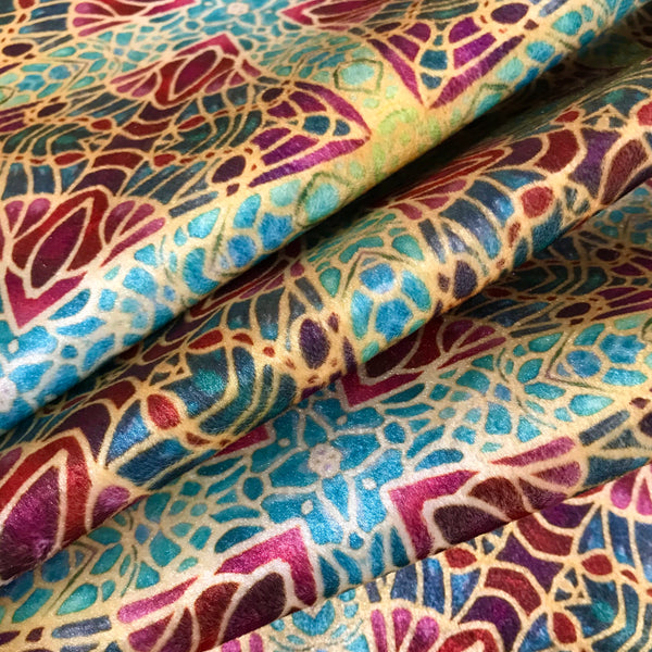 Teal Green Red Lime Gold 'Diamond Butterflies' Designer 100% Cotton Satin fabric for curtains, upholstery and soft furnishings