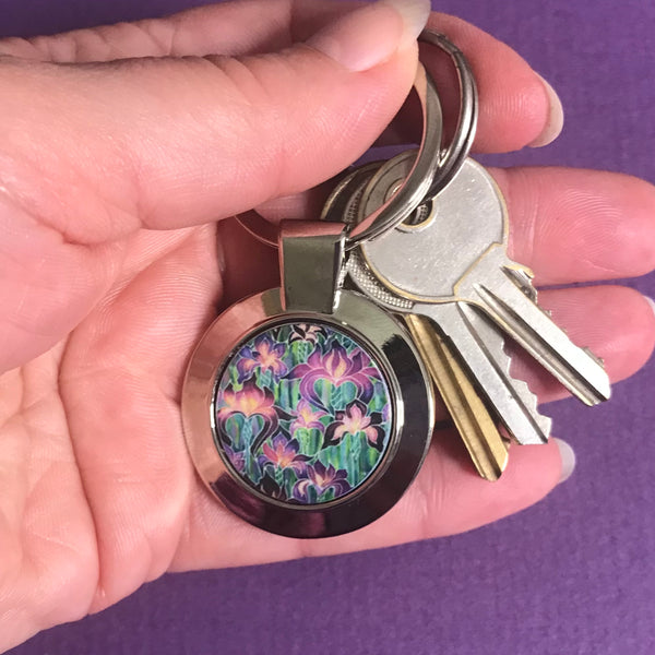 Purple Irises Key Ring - Flower Lovers Gift for Her - Present Gardeners