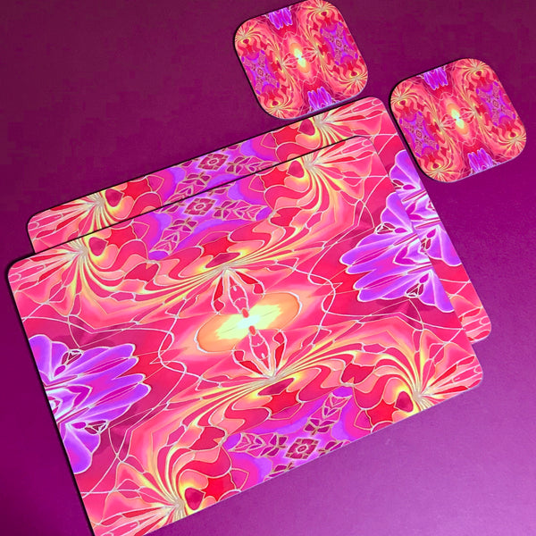Dramatic Bright Pink Red Yellow Orange Placemats & Coasters - Red Pink Orchid Table Mats