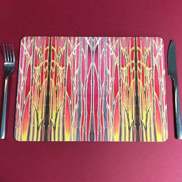 Sunset Trees Placemats and Coasters - High Quality Table Mats - Warm Red Tableware