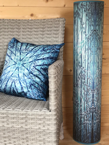 Into the Woods Contemporary Floor Lamp 1m tube - Tranquil Light Art Lamp - Blue Turquoise Aqua trees Lamp