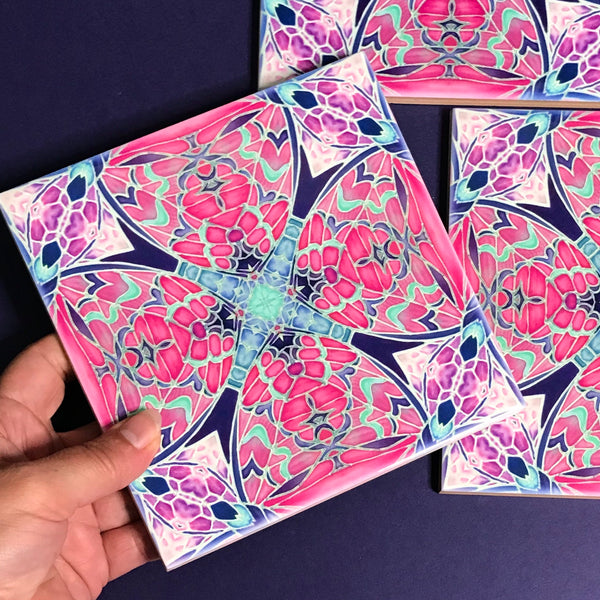 Nouveau Pink Kaleidoscope Butterfly Bathroom Tile - Bohemian Kitchen Tiles - Butterfly Kaleidoscope Repeat Decorative Tiles