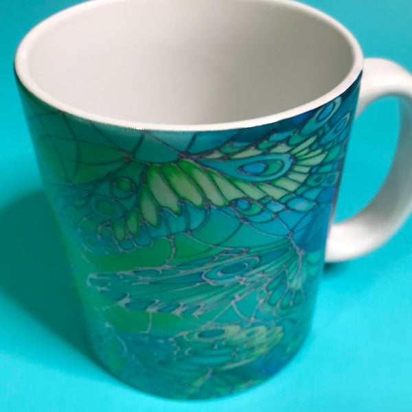 Pretty Green Butterfly mug and coaster box set or Mug only - Minty Green Mug Set - Butterfly Mug Gift