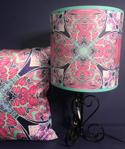 Nouveau Butterfly Echoes Pink Mint Contemporary Lamp Shade for table lamp - Mediterranean Blue Drum Shade - Atmospheric lighting