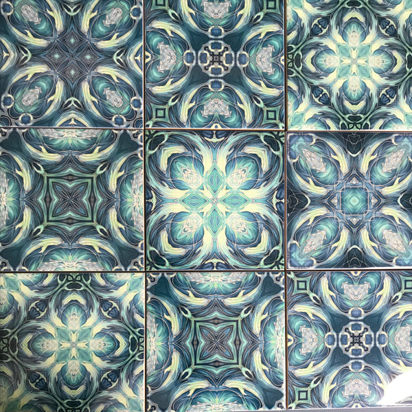 Bold Blue Teal Aqua Mixed Dolphins Set of 20 Ceramic Tiles - Bohemian Bold Mediterranean Coloured Kitchen Tiles