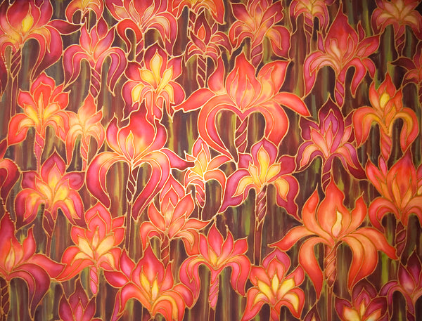 Red Irises Art - Iris silk Painting - Original Flower Art