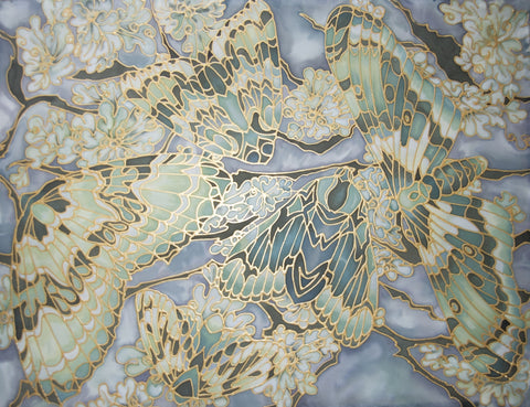 Moths on Lichen Art Print - Butterfly Signed Print - Moss and Teal Moth Art - Meikie Designs Art prints