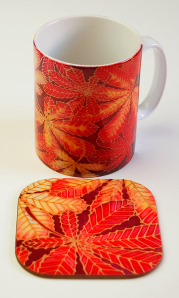 Horsechestnut Leaves Table Mats - Red Autumn Leaves Placemats, Red glass chopping boards