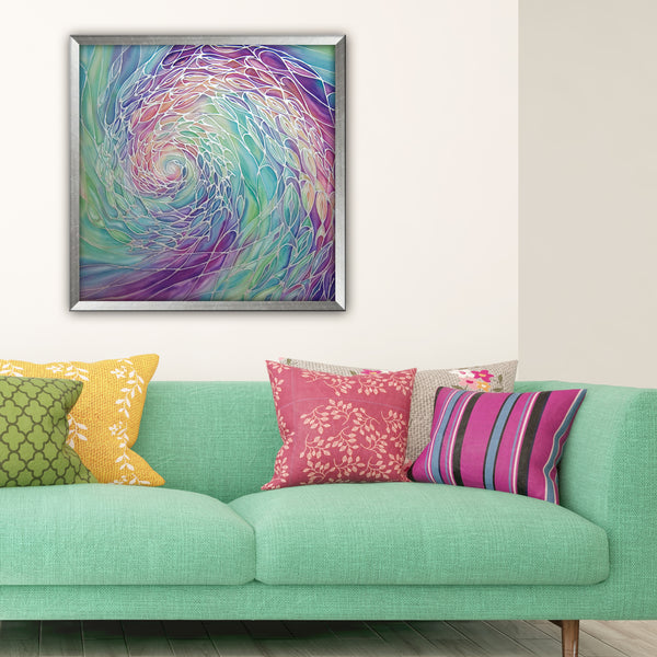 SOLD Sea Green Purple Pink Shoal Silk Painting - hand painted silk Sparkling  Shoal