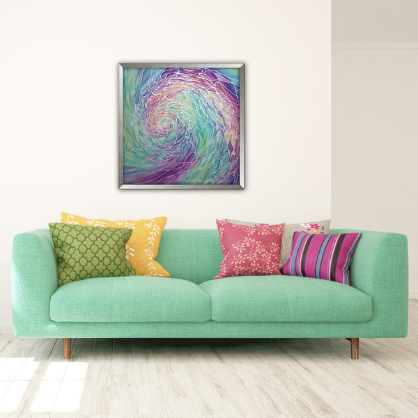 SOLD Sea Green Purple Pink Shoal Silk Painting - hand painted silk Sparkling  Shoal