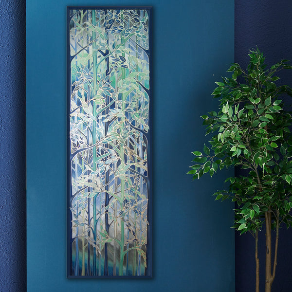 SOLD Forest Meditation Original Silk Painting -  Teal Blue Mint Original Art