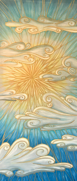 Sunshine on a Cloudy Day - Sunny Original Silk Painting - Sun & Clouds Original Art