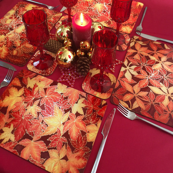 Beech Leaves Table Mats - Autumn leaves placemats - red coaster sets - tableware, glass chopping boards, counter savers, serving trays, mugs and mouse mats